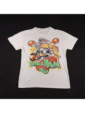 Vintage Space Jam White Graphic T-Shirt Looney Tunes Basketball